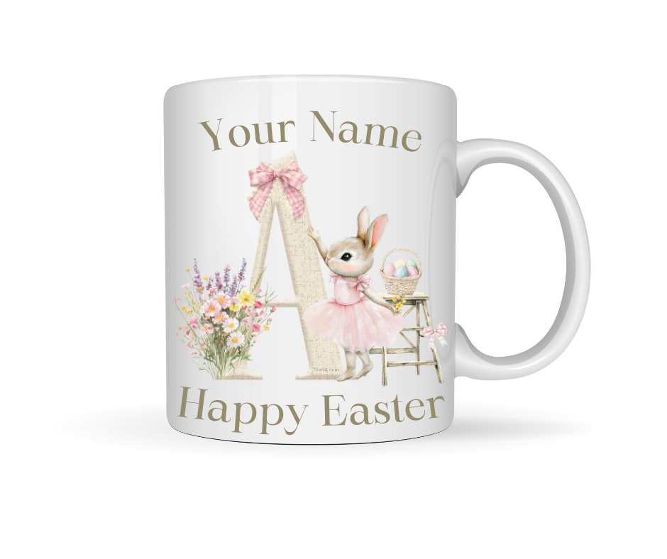 PINK BUNNY INITIAL PERSONALISED MUG