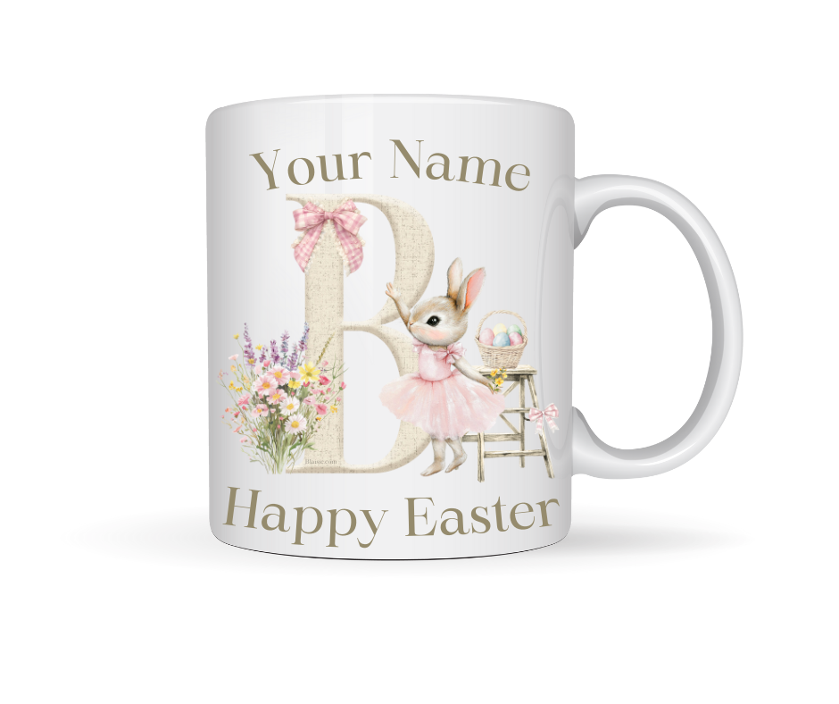 PINK BUNNY INITIAL PERSONALISED MUG