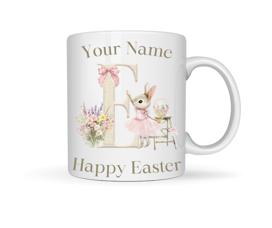 PINK BUNNY INITIAL PERSONALISED MUG