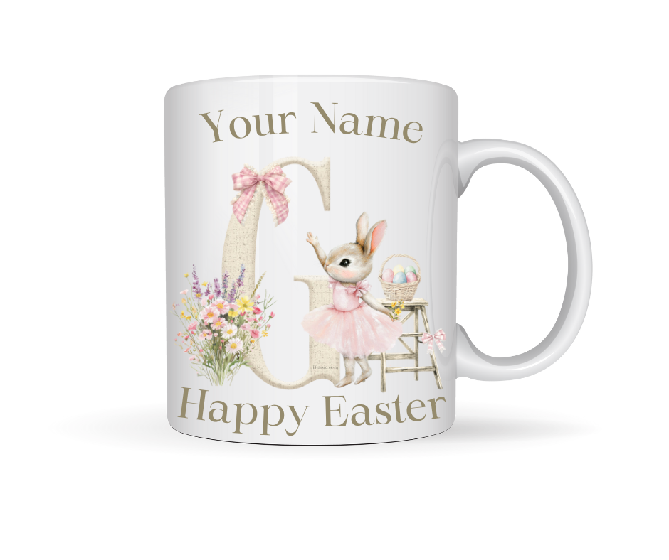 PINK BUNNY INITIAL PERSONALISED MUG