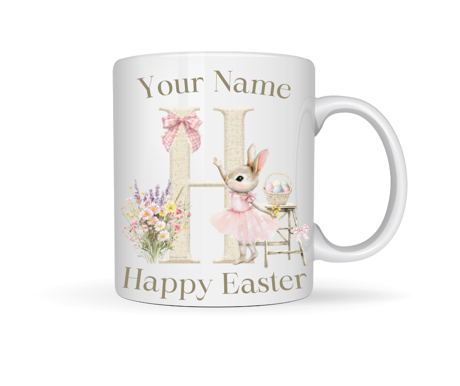 PINK BUNNY INITIAL PERSONALISED MUG