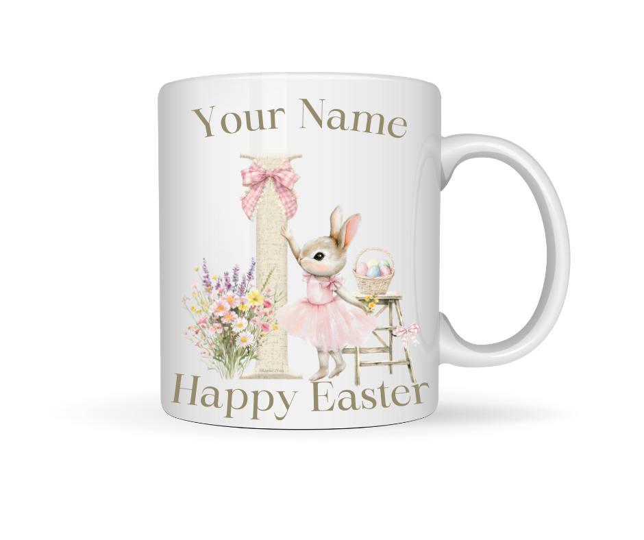 PINK BUNNY INITIAL PERSONALISED MUG