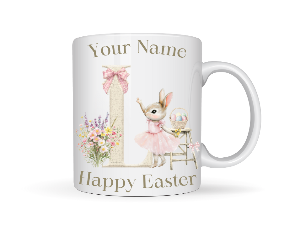 PINK BUNNY INITIAL PERSONALISED MUG