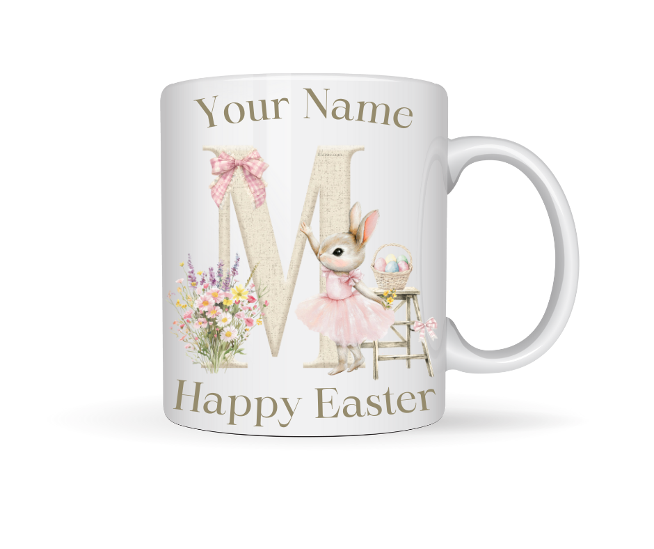 PINK BUNNY INITIAL PERSONALISED MUG