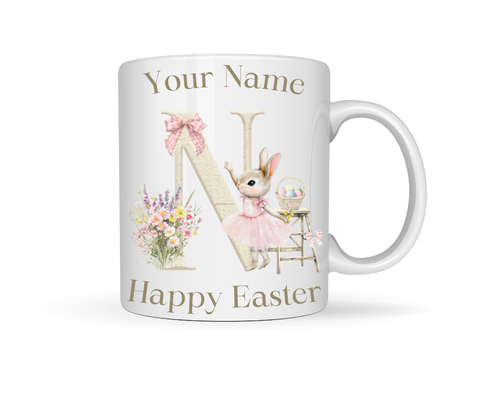 PINK BUNNY INITIAL PERSONALISED MUG