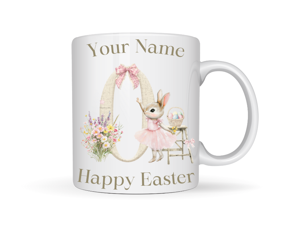 PINK BUNNY INITIAL PERSONALISED MUG