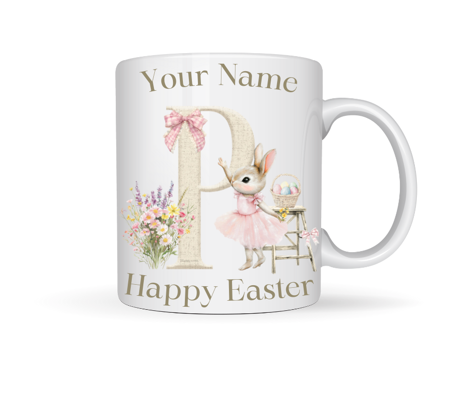 PINK BUNNY INITIAL PERSONALISED MUG