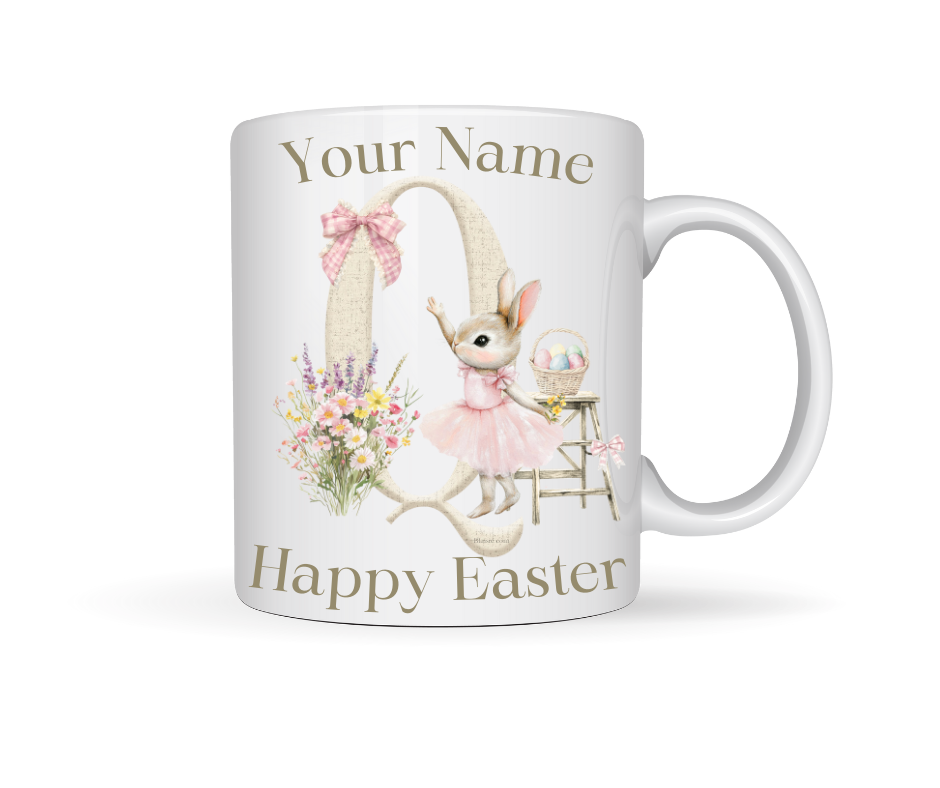 PINK BUNNY INITIAL PERSONALISED MUG