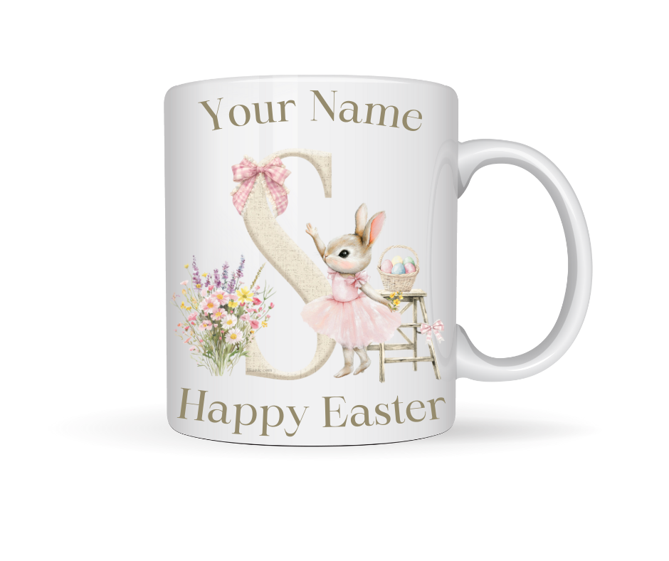 PINK BUNNY INITIAL PERSONALISED MUG