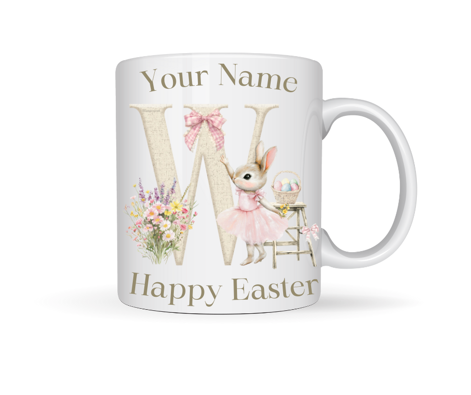PINK BUNNY INITIAL PERSONALISED MUG