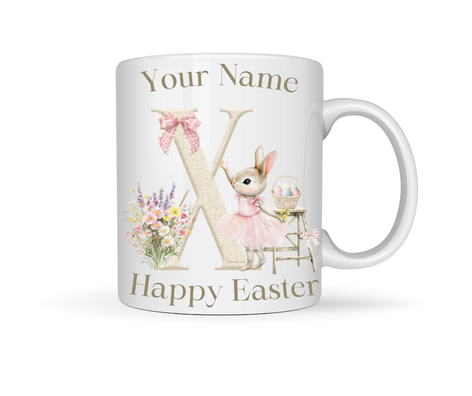 PINK BUNNY INITIAL PERSONALISED MUG