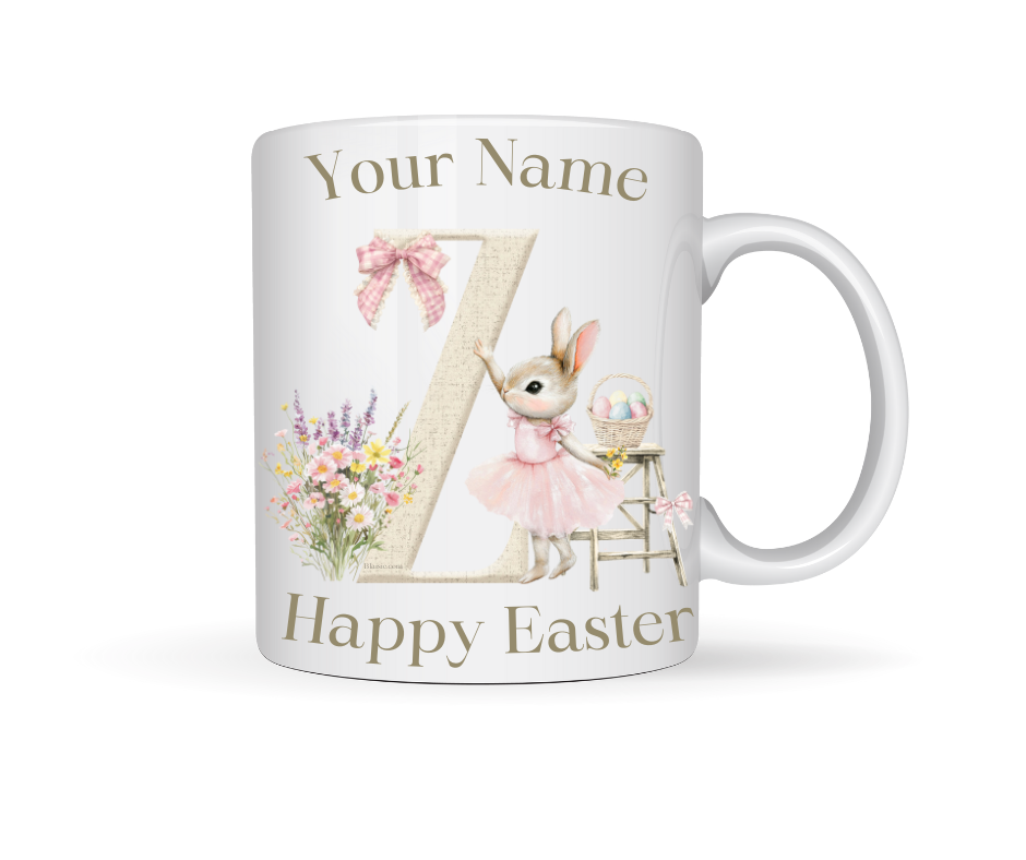 PINK BUNNY INITIAL PERSONALISED MUG