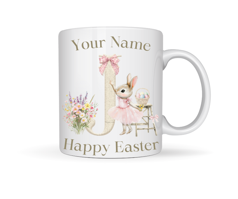 PINK BUNNY INITIAL PERSONALISED MUG
