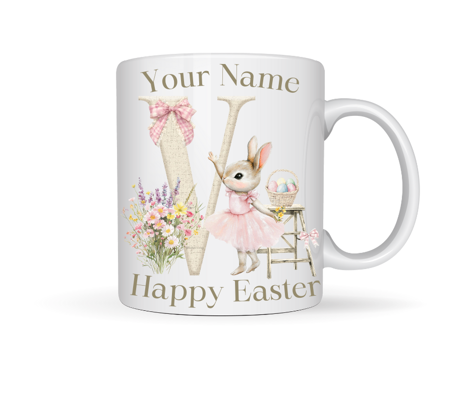 PINK BUNNY INITIAL PERSONALISED MUG