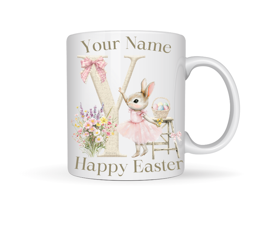 PINK BUNNY INITIAL PERSONALISED MUG