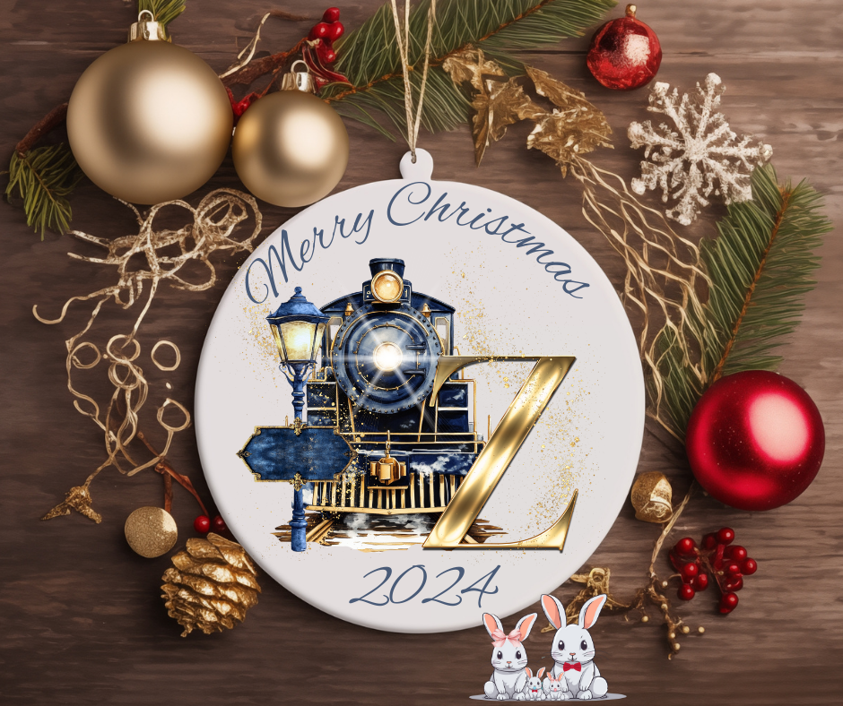 PERSONALISED BLUE TRAIN CHRISTMAS TREE ORNAMENT