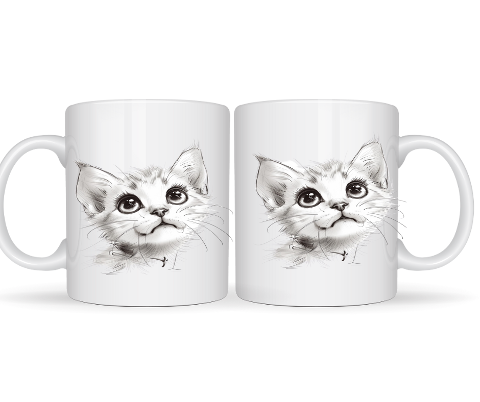 WHITE CAT CERAMIC MUG