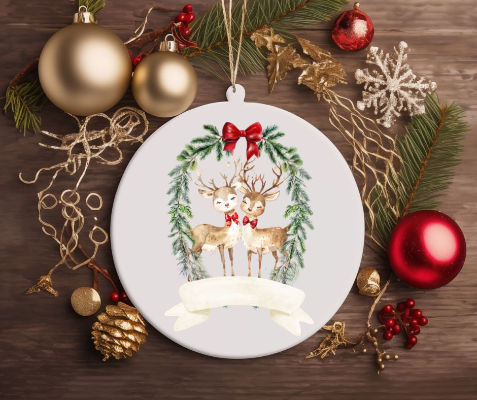 TWO REINDEER IN A REEF CHRISTMAS TREE ORNAMENT