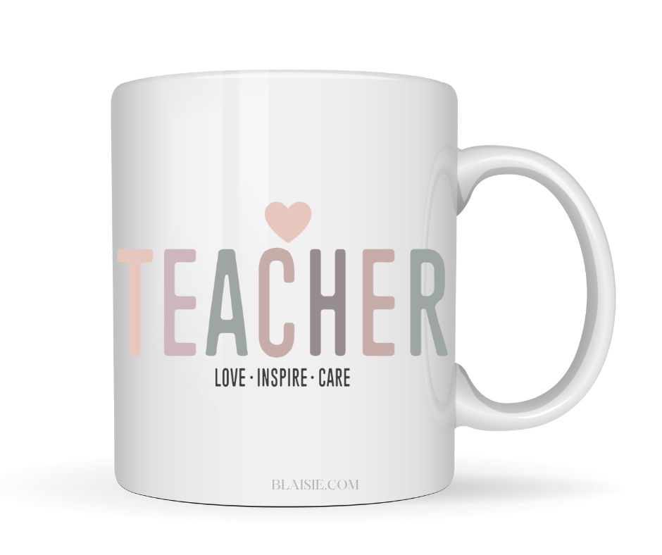 TEACHER LOVE INSPIRE CARE MUG