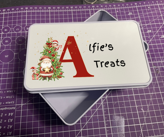 Santa and his little elf personalised tin