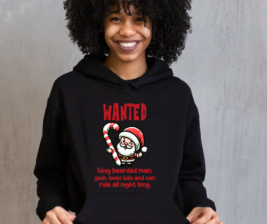 WANTED BEARDED MAN CHRISTMAS HOODED SWEATSHIRT