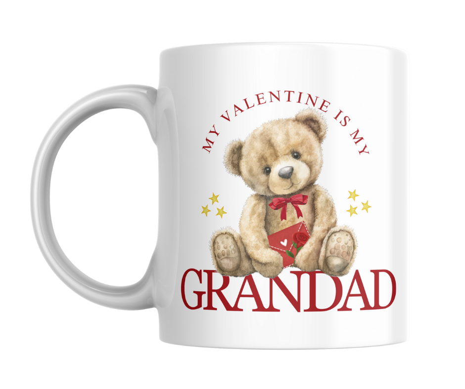 MY VALENTINE IS MY GRANDAD TEDDY MUG