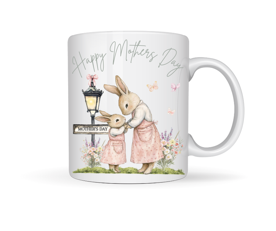 BUNNY MUM AND BABY BUNNY PERSONALISED PINK MUG