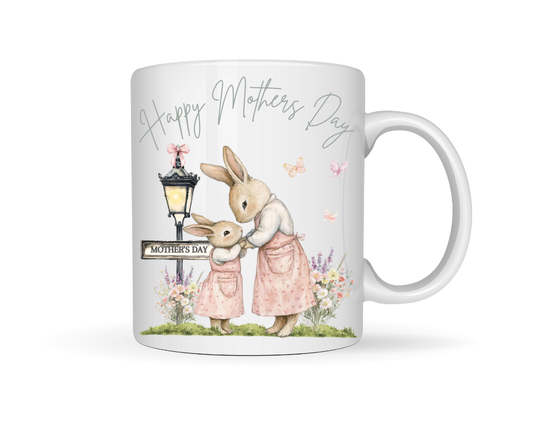 BUNNY MUM AND BABY BUNNY PERSONALISED PINK MUG