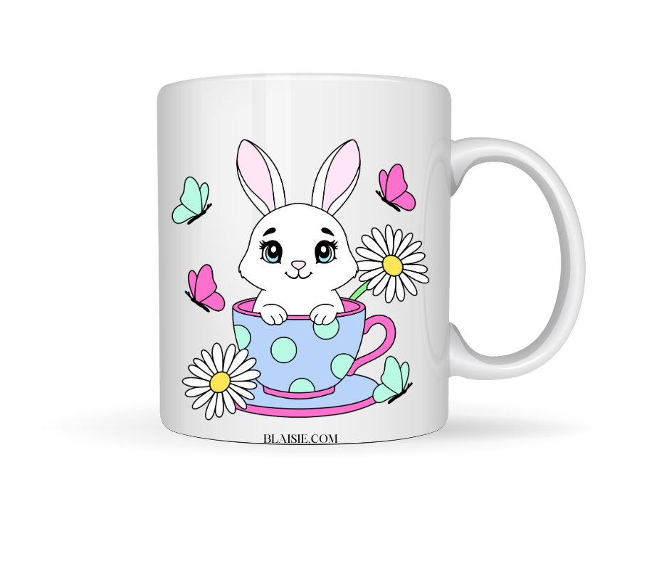 BUNNY RABBIT IN A TEA CUP CERMAIC MUG