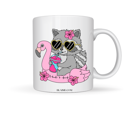 RACOON SIPPING JUICE CERAMIC MUG