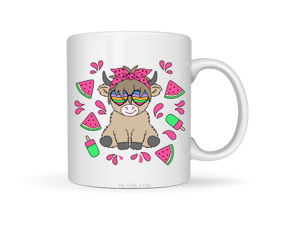 HIGHLAND COW WATER MELON CERAMIC MUG