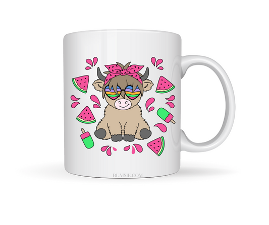 HIGHLAND COW WATER MELON CERAMIC MUG