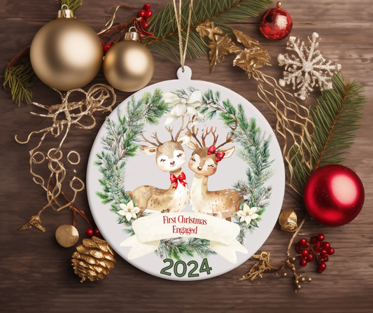 TWO DEERS FIRST YEAR ENGAGED  TREE ORNAMENT