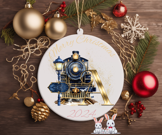 PERSONALISED BLUE TRAIN CHRISTMAS TREE ORNAMENT