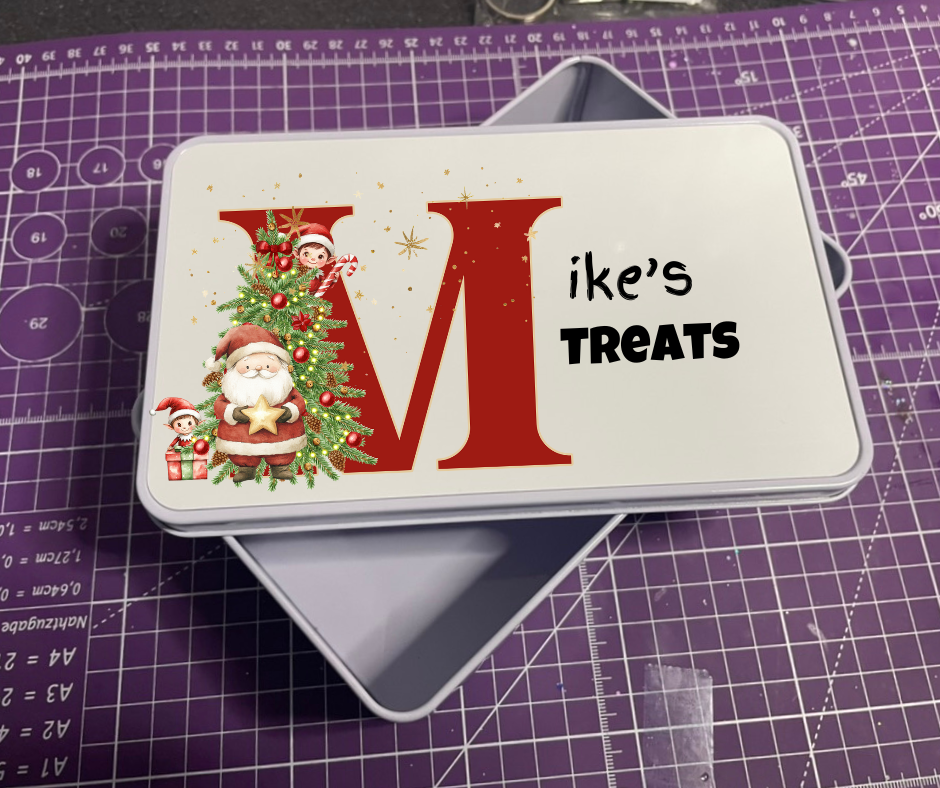 Santa and his little elf personalised tin