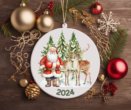 SANTA AND HIS REINDEERS TREE ORNAMENT