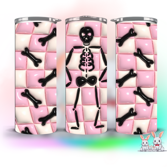 Skelton bones pink and white tumbler