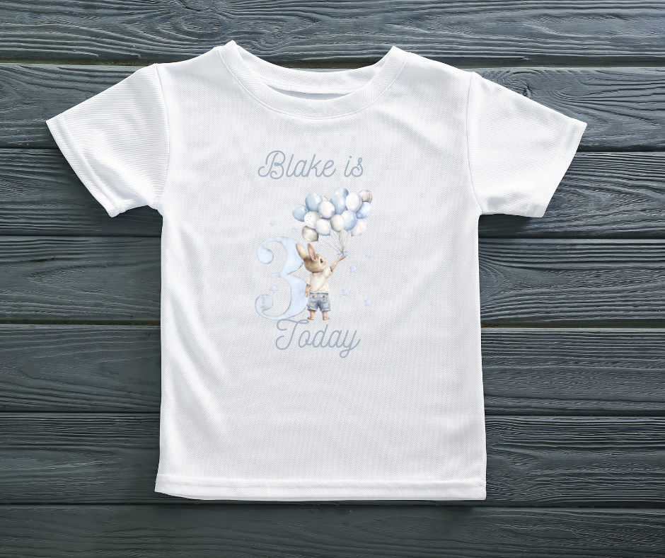 BLUE BUNNY PERSONALISED BIRTHDAY TSHIRT