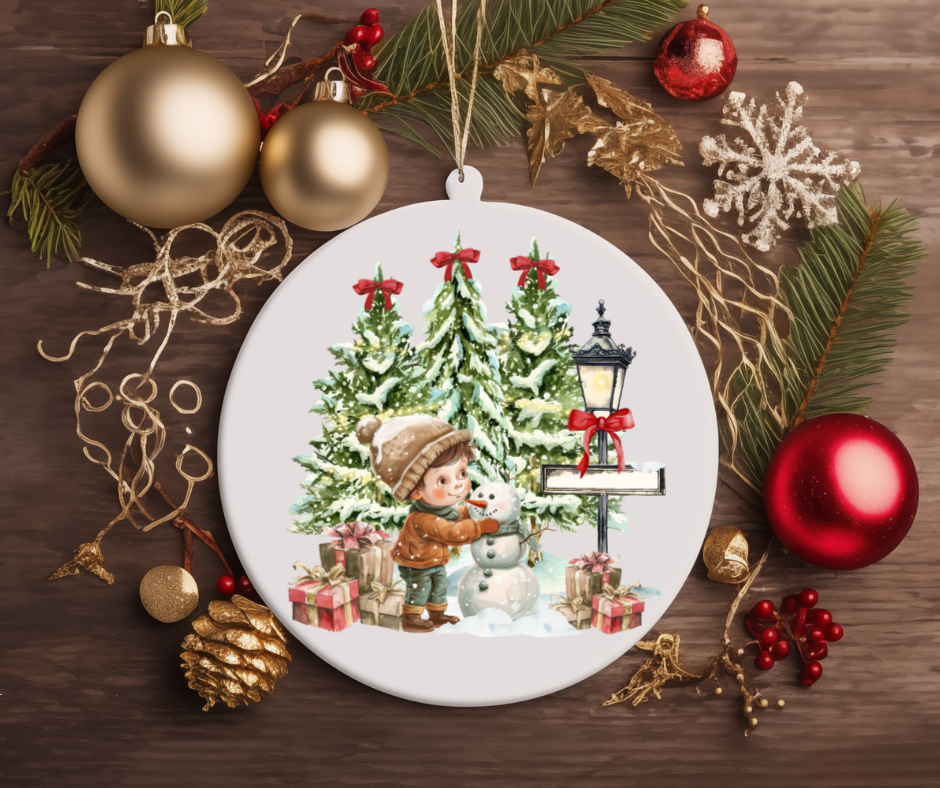 CHILD WITH A LAMPPOST CHRISTMAS TREE ORNAMENT