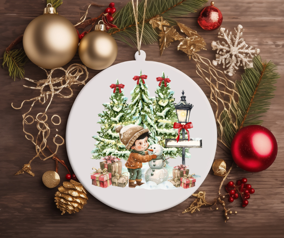 CHILD WITH A LAMPPOST CHRISTMAS TREE ORNAMENT