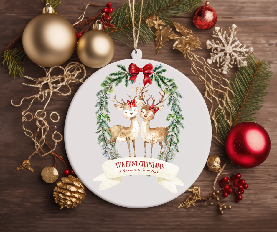 TWO REINDEER IN A REEF CHRISTMAS TREE ORNAMENT