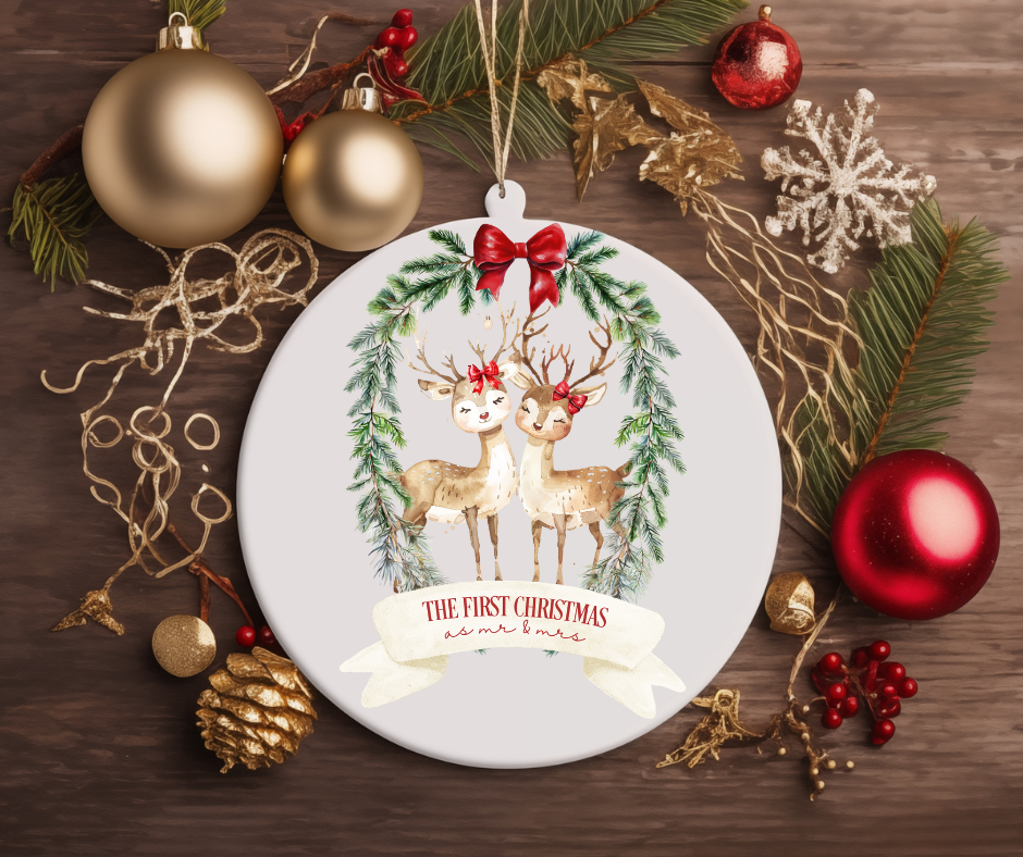 TWO REINDEER IN A REEF CHRISTMAS TREE ORNAMENT