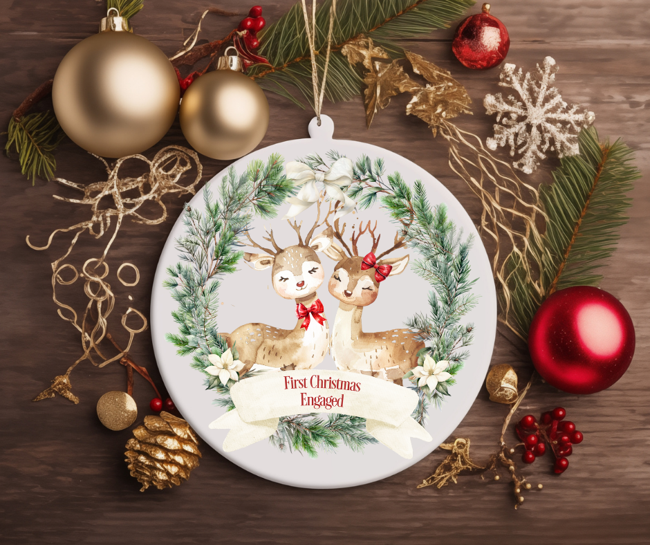 TWO REINDEERS IN A REEF CHRISTMAS TREE ORNAMENT