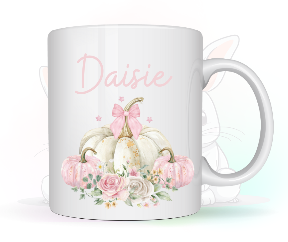 personalised pink pumpkin design mug