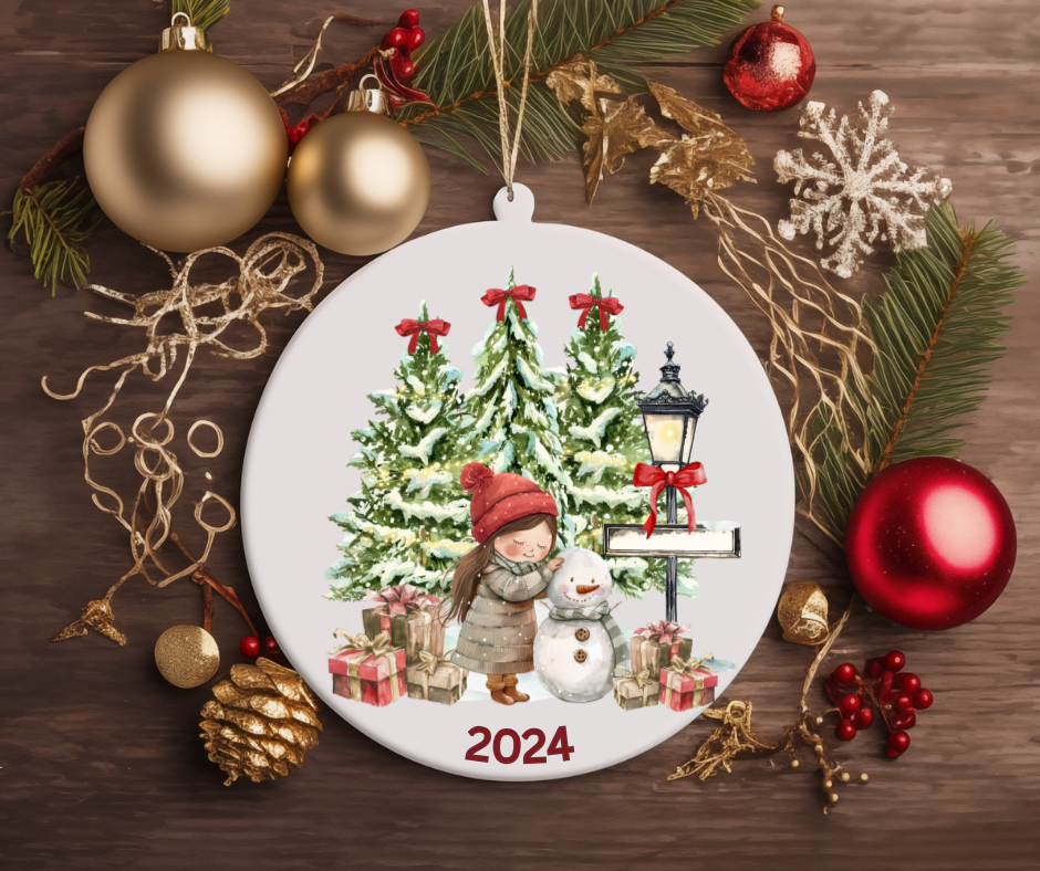 LITTLE GIRL WITH SNOWMAN TREE ORNAMENT