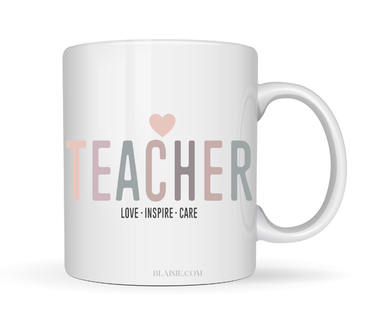 TEACHER LOVE INSPIRE CARE MUG