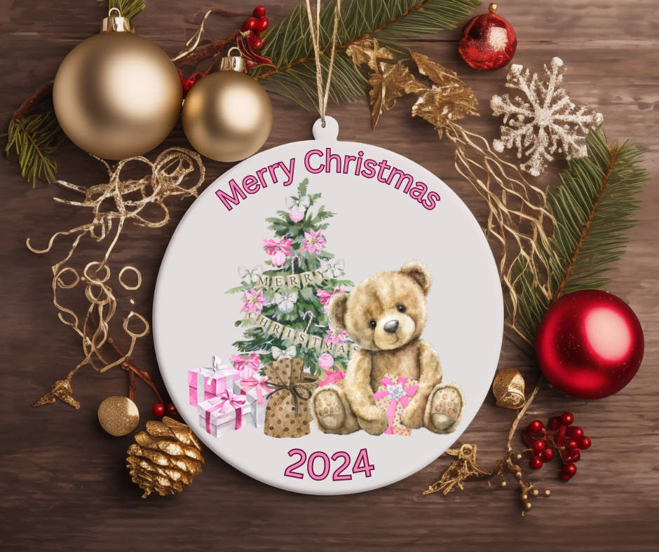 TEDDY BEAR PINK TREE ORNAMENT