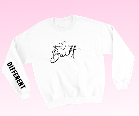 built / different slogan sweatshirt