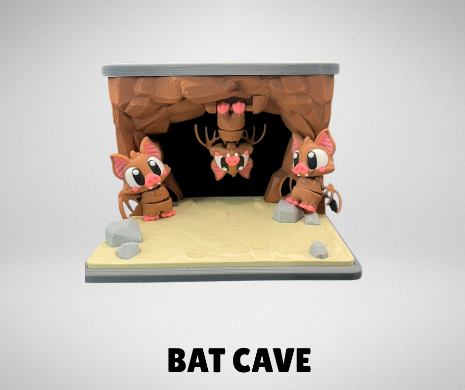 BAT CAVE WITH TWO BATS AND OPTION FOR BAT KEYCHAIN