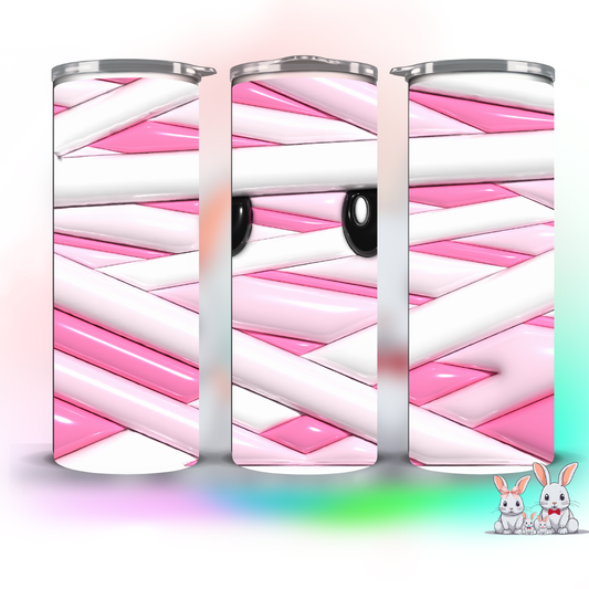 pink and white bandage zombie themed tumbler